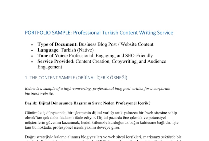 write SEO optimized turkish content for your website or business
